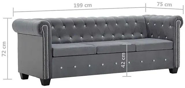 Aksamitna sofa w stylu Chesterfield Xavier 3Q - szara