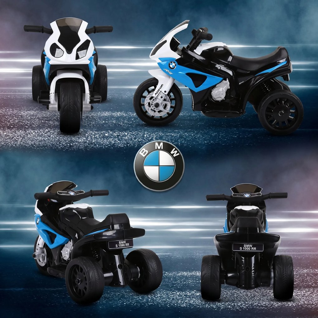 HOMCOM Elektryczny motocykl dla dzieci BMW S1000RR 6V z reflektorem i muzyką 2,5 km/h dla dzieci 18–36 miesięcy Niebieski | Aosom PL