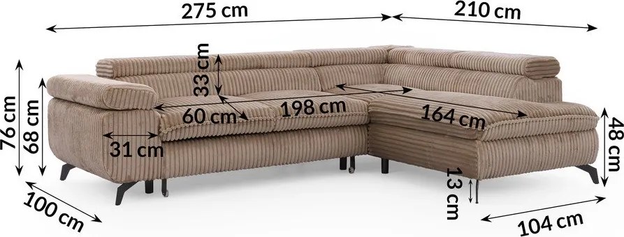 Brązowy sztruksowy narożnik (prawostronny/w kształcie litery L) Marbeya – Ropez