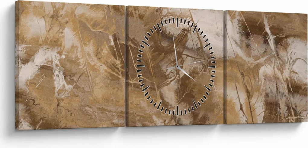 Obraz - Brązowa abstrakcja (z zegarem) (90x30 cm)