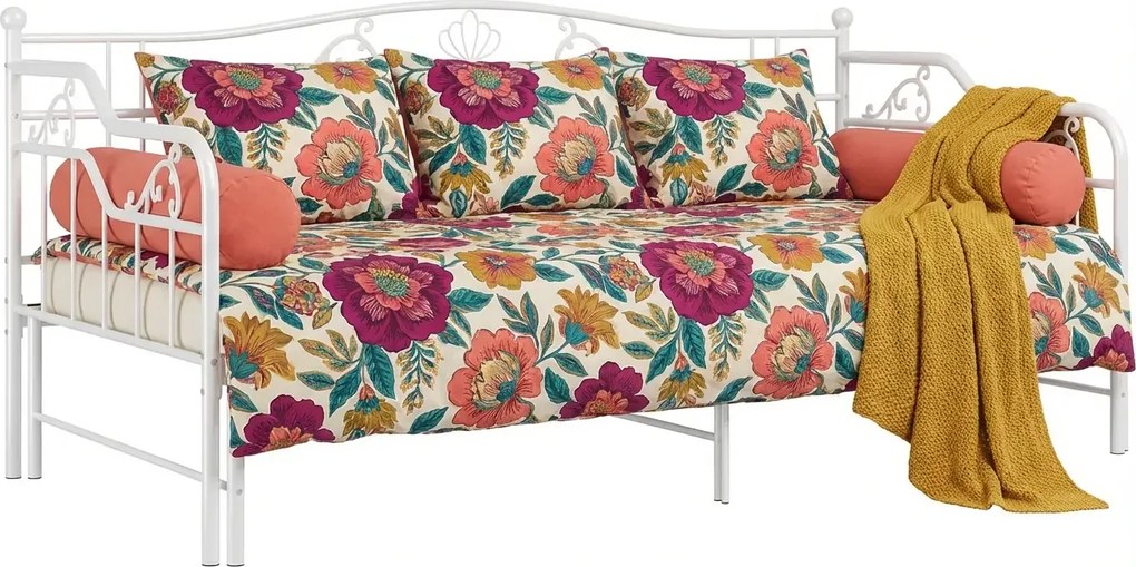 Metalowe rozkładane łóżko rustykalne kolor biały 90x200 cm S0-M79