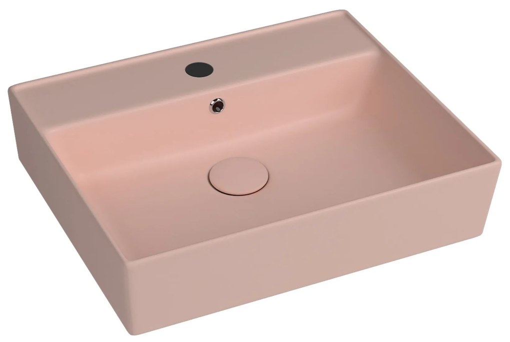 Umywalka ceramiczna nablatowa / wisząca różowa z półką i otworem na baterie 55 x 45 cm LERA pink