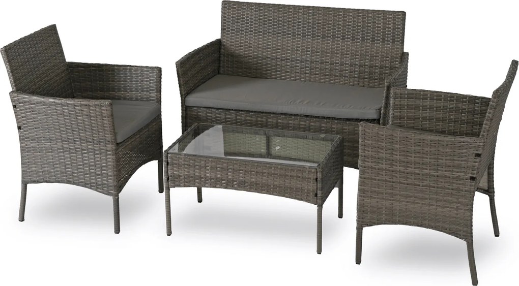 Zestaw Mebli Ogrodowych MISSISIPI Szary Sofa Krzesła Stolik Tarasowy Technorattan Nowoczesne