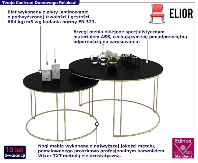 Dwa stoliki kawowe w stylu glamour złoty + czarny A5-B76