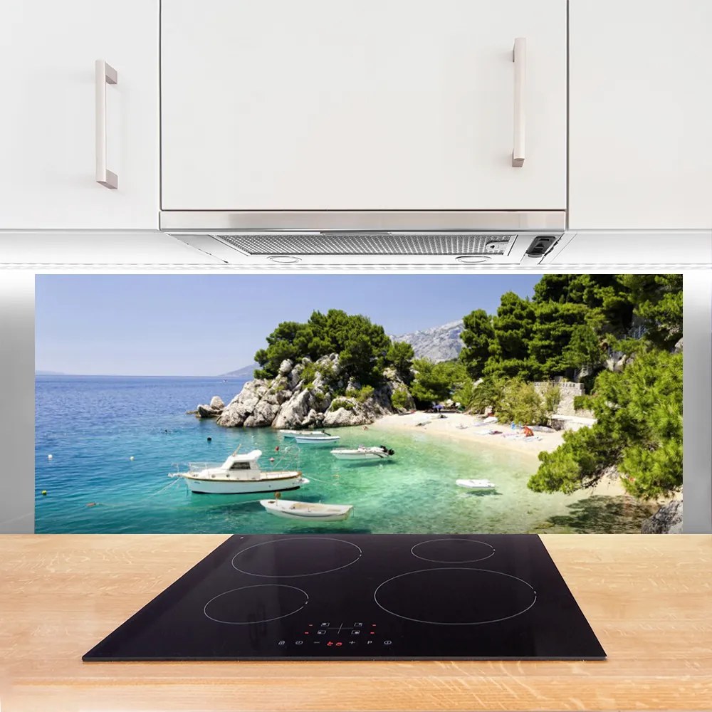 Panel Szklany Skaliste Wybrzeże z Łodziami