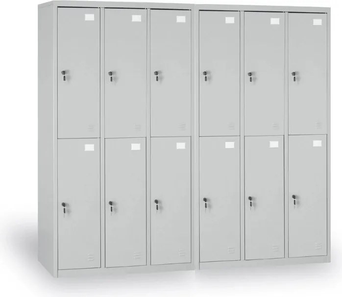 Szafka skrytkowa S2, 6 schowków, 1820 x 900 x 500 mm, demontaż, zamek cylindryczny, drzwi szare
