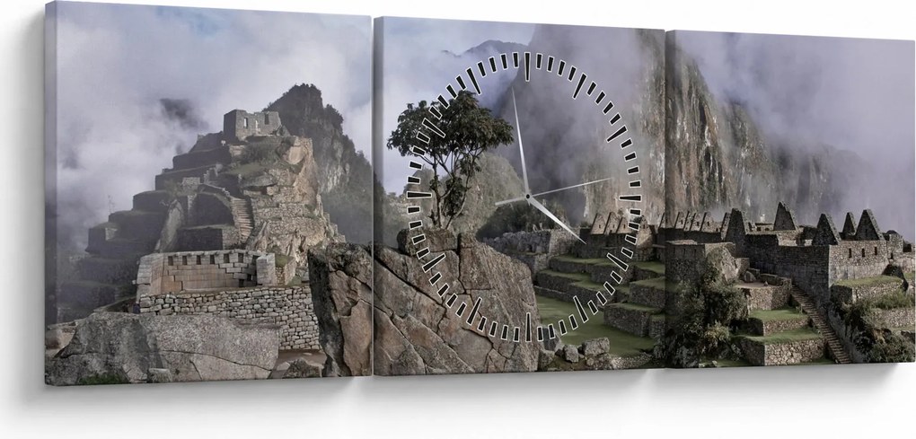 Obraz - Machu Picchu (z zegarem) (90x30 cm)
