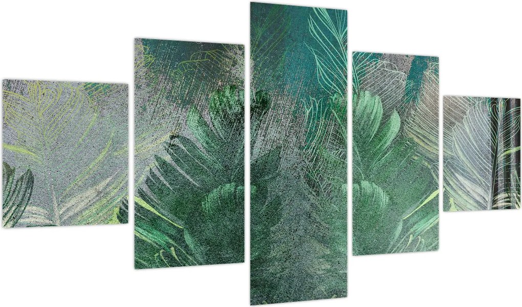 Obraz - Tekstura betonu z liśćmi (125x70 cm)