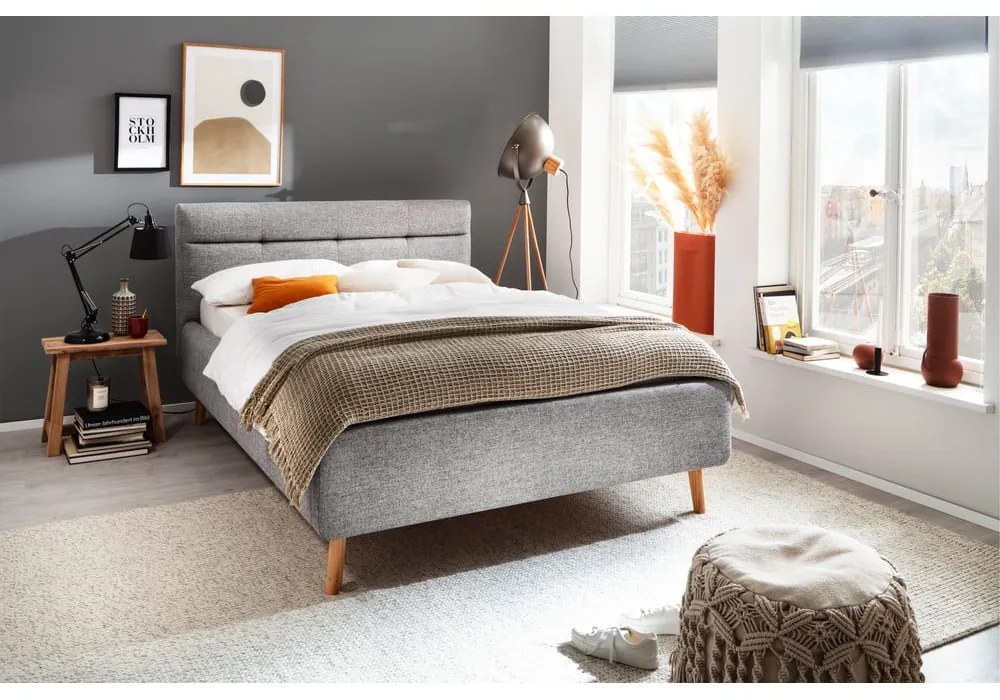 Szare tapicerowane łóżko dwuosobowe ze schowkiem ze stelażem 140x200 cm Lotte – Meise Möbel