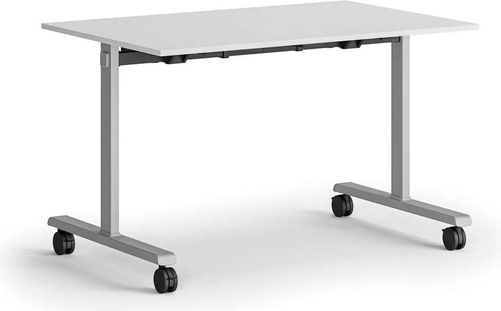 Mobilny stół MATCH, 120x80 cm, szara podstawa, biały
