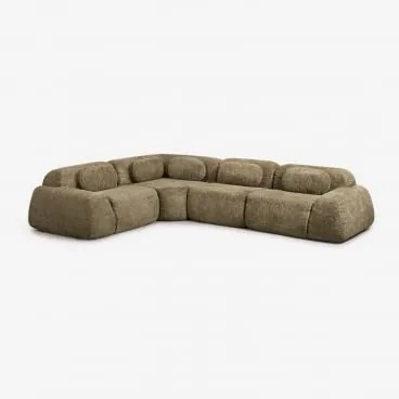 Sofa Modułowy Narożny 4-częściowy Z Tkaniny Chenilla, Pakowany Próżniowo Merida Szenila Gruba Szałwiowa Zieleń - Sklum