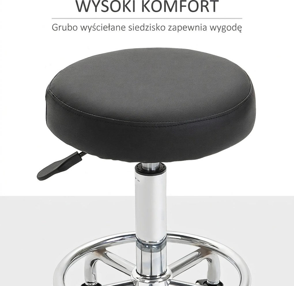 Vinsetto Taboret salonowy, regulowany, sztuczna skóra, do 110 kg, Ø42x50-64H cm, Czarny