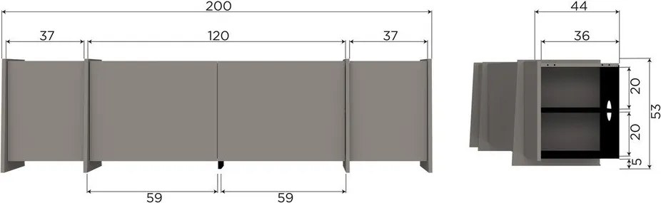 Szara szafka pod TV w dekorze jesionu 200x53x44 cm Brock – WOOOD