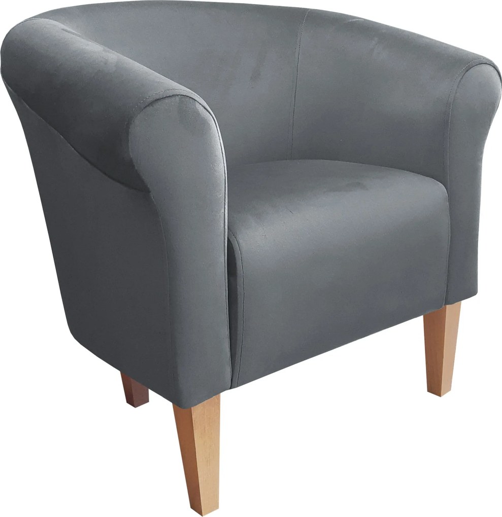Fotel Milo tkanina Welur wygodny fotel tapicerowany do salonu i sypialni : Kolor nogi - Drewno, Kolor tkaniny - VELVET - BL14, Wysokość nogi - 20 cm