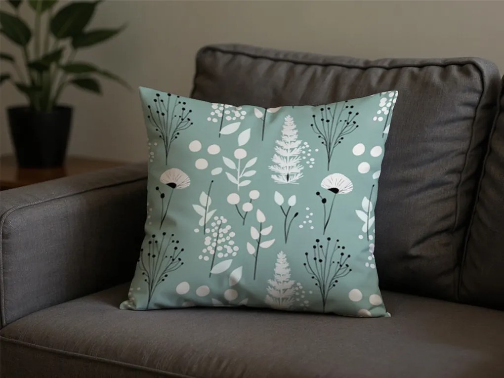 Dekoracyjna poszewka na poduszkę WILD FLOWERS 45x45 cm, miętowy