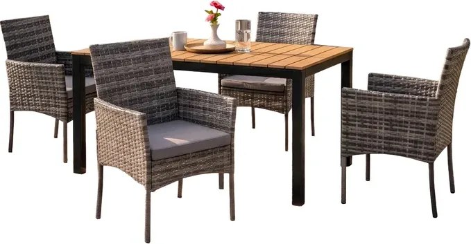 Zestaw Mebli Ogrodowych Stół ARGOS 140-180 cm Dąb/Czarny i 4x Krzesło CORTO Szare