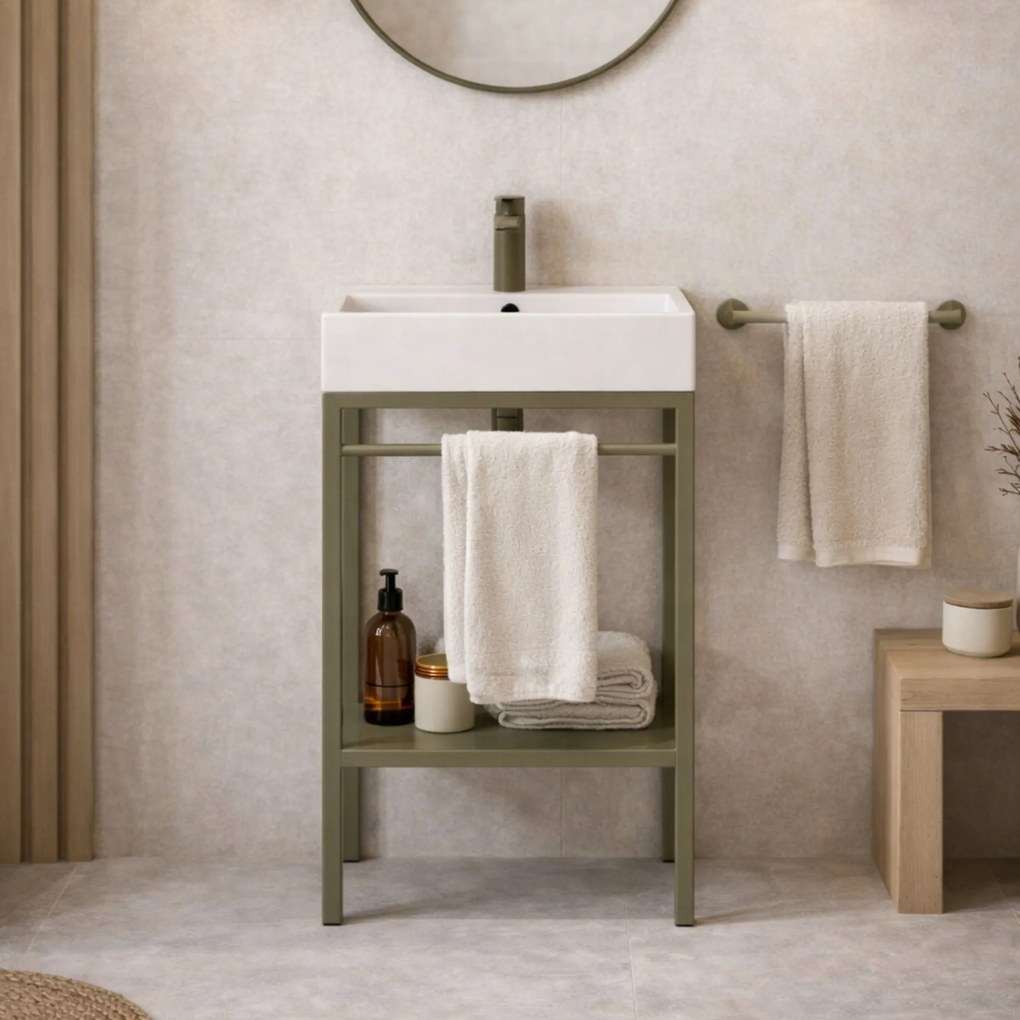 Zestaw umywalka z konglomeratu NAVI 100 x 45 cm + stojąca konsola NAVI Step | Różne kolory | Różne rozmiary : Kolor - Oliwkowy, Otwór na baterię - Jeden otwór, Rozmiar - 60 x 45 cm