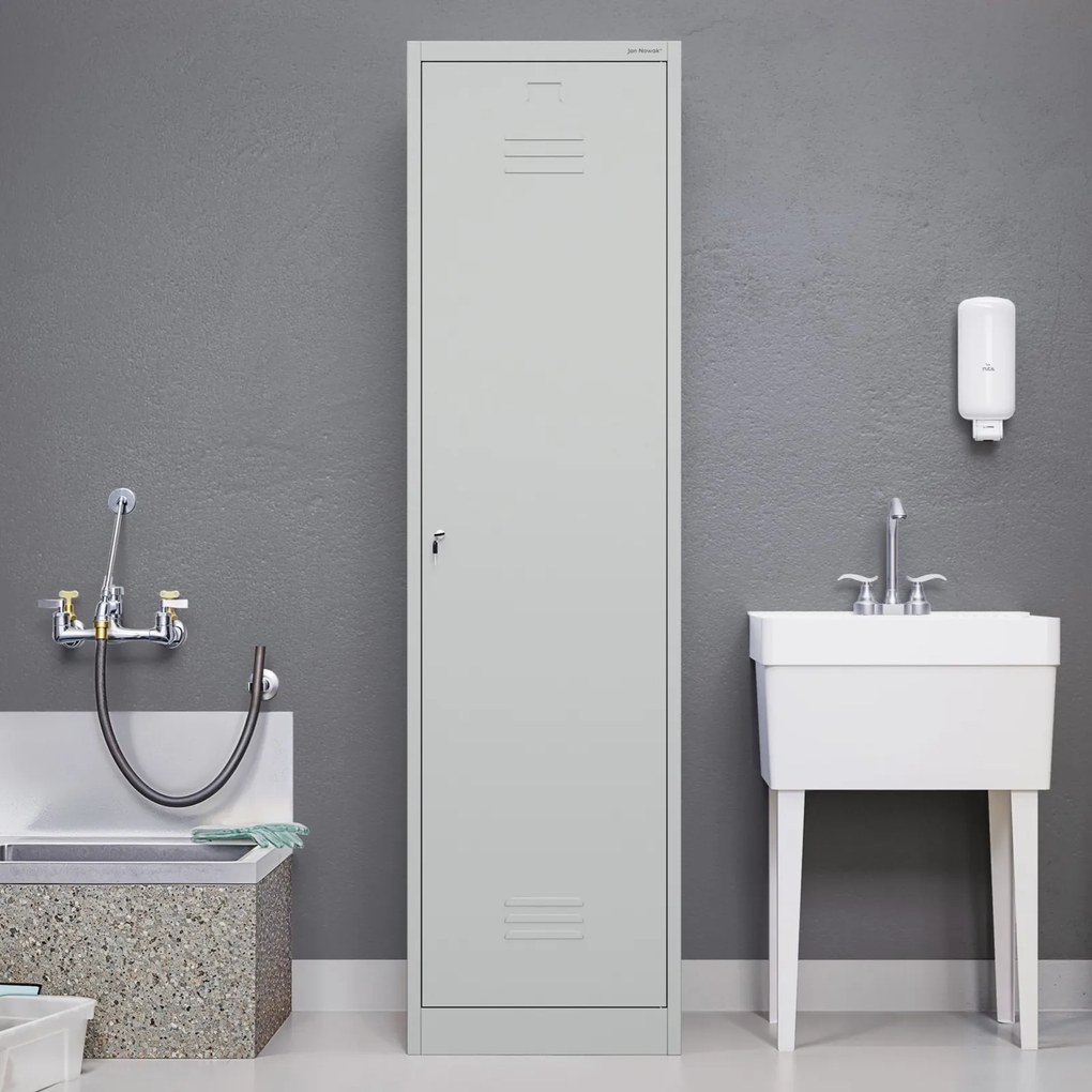 Metalowa szafa gospodarcza wąska Agnes 50x50x185 cm, szara