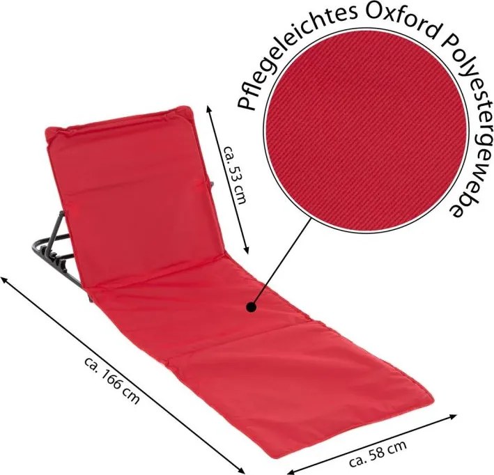 Regulowana podkładka plażowa z oparciem, czerwona, 2 sztuki