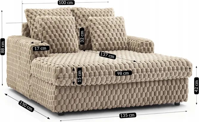 Fotel Wypoczynkowy Sofa KOBEL Brązowy Pluszowy Nowoczesny