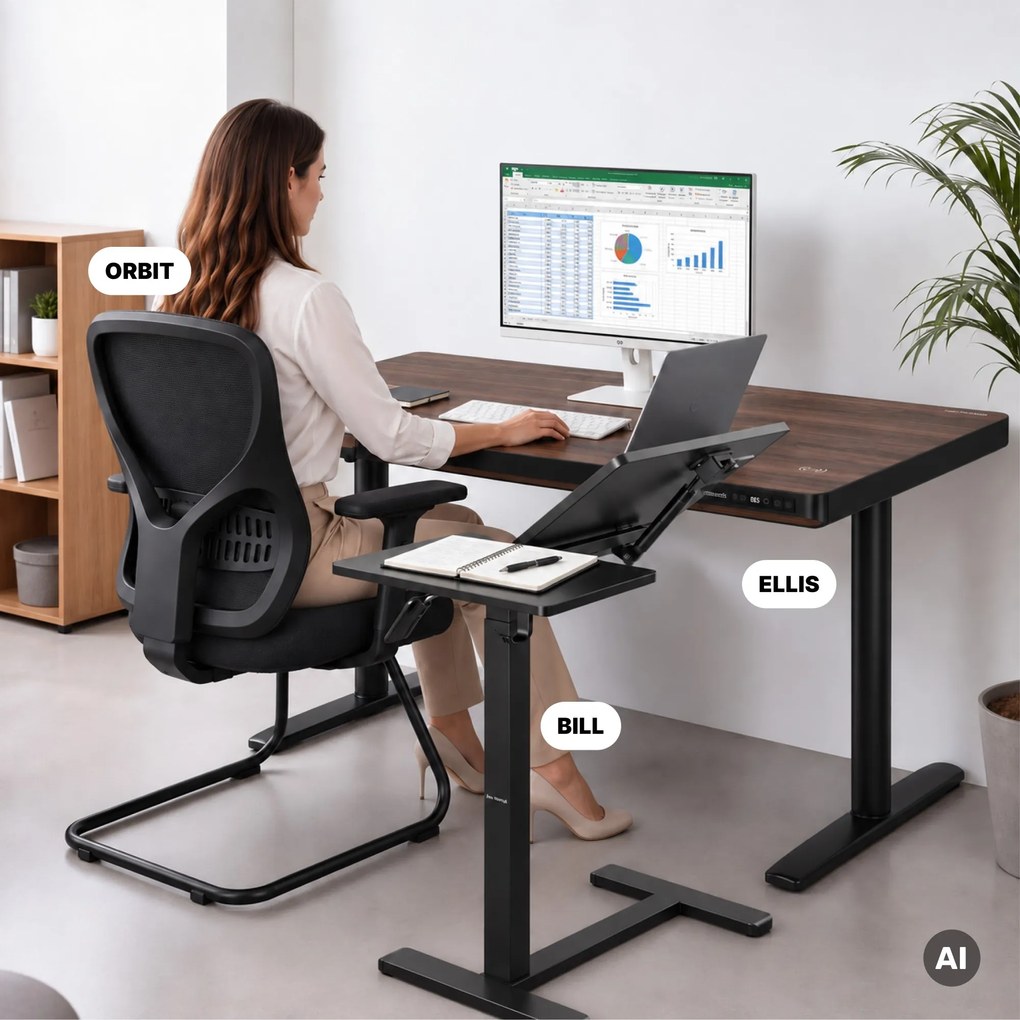 Stolik pod laptopa regulowany, mobilny, wielofunkcyjny, czarny: BILL