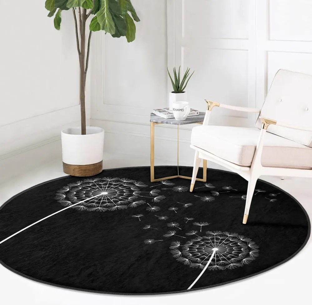 Czarny okrągły dywan odpowiedni do prania i robotów sprzątających ø 80 cm Comfort – Mila Home