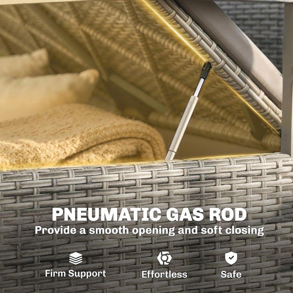 Outsunny Ławka Ogrodowa Rattan 170L 2-osobowa Ławka z Schowkiem Zdejmowana Poduszka Zamek Błyskawiczny Drewniane Podłokietniki | Aosom PL