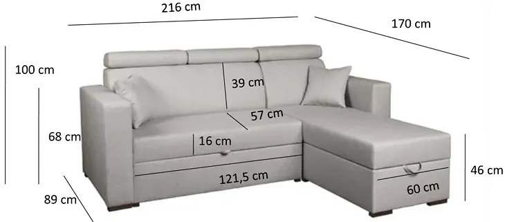 Beżowy minimalistyczny narożnik z funkcją spania - Spiro