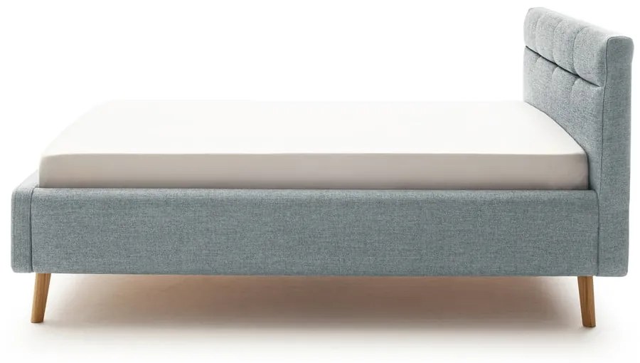 Szaroniebieskie tapicerowane łóżko dwuosobowe ze schowkiem ze stelażem 140x200 cm Lotte – Meise Möbel