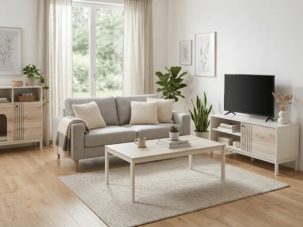 Stolik TV FROST 120x40 cm biały, dekor dąb alpejski