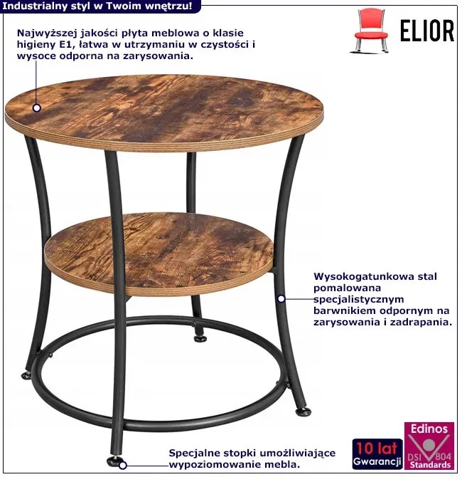 Okrągły industrialny kawowy stolik z półką F1-T34