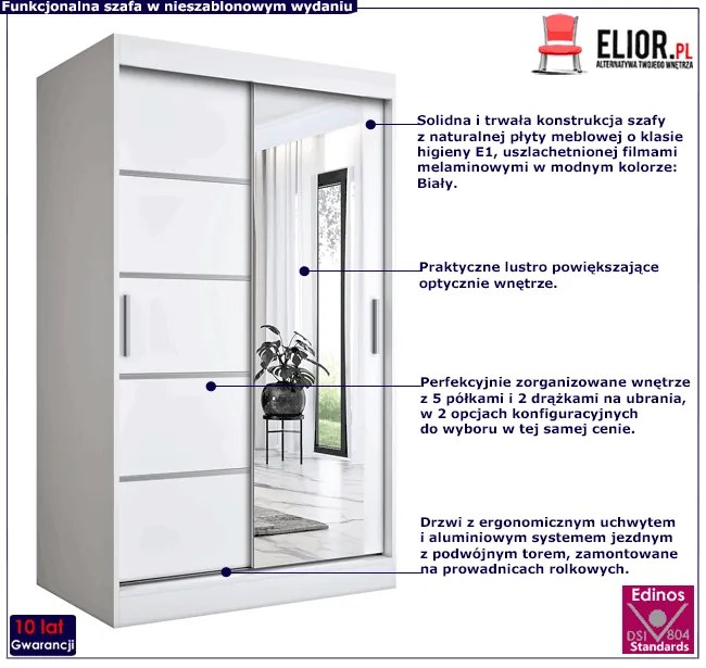 Biała szafa przesuwna z lustrem P9-F67