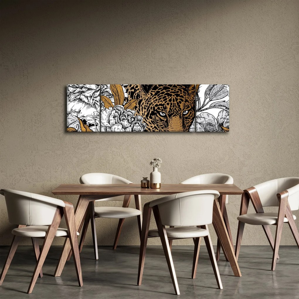 Obraz - Lampart pośród kwiatów (170x50 cm)