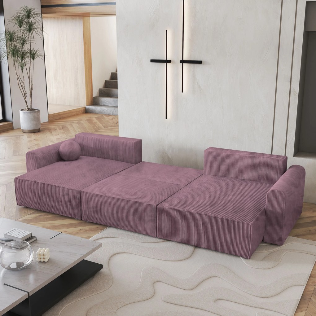 Masseno Narożnik FENTO z funkcją spania i pojemnikiem na pościel Narozniki U, Rozkładana sofa - Wrzosowy, POSO 130