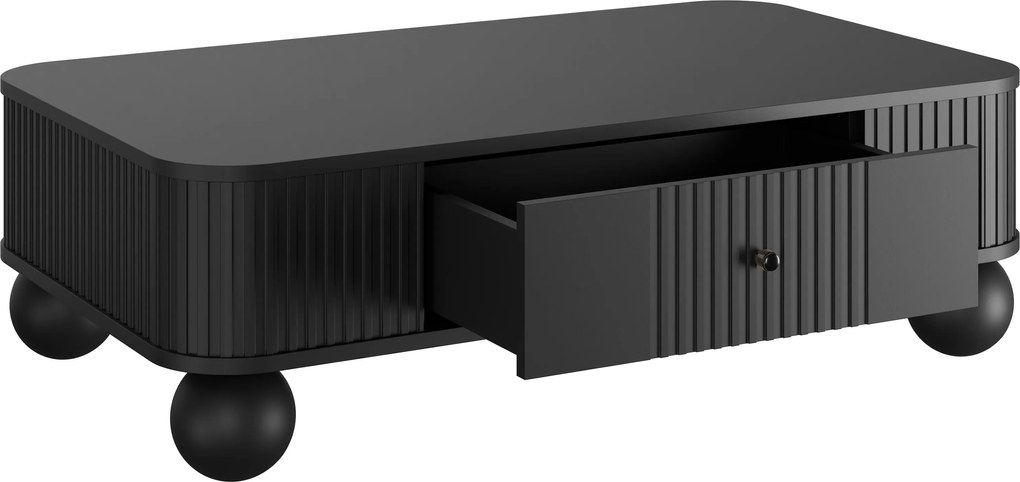 Stolik kawowy Vesper 103x60 cm z szufladą - czarny / czarne uchwyty / nogi kule