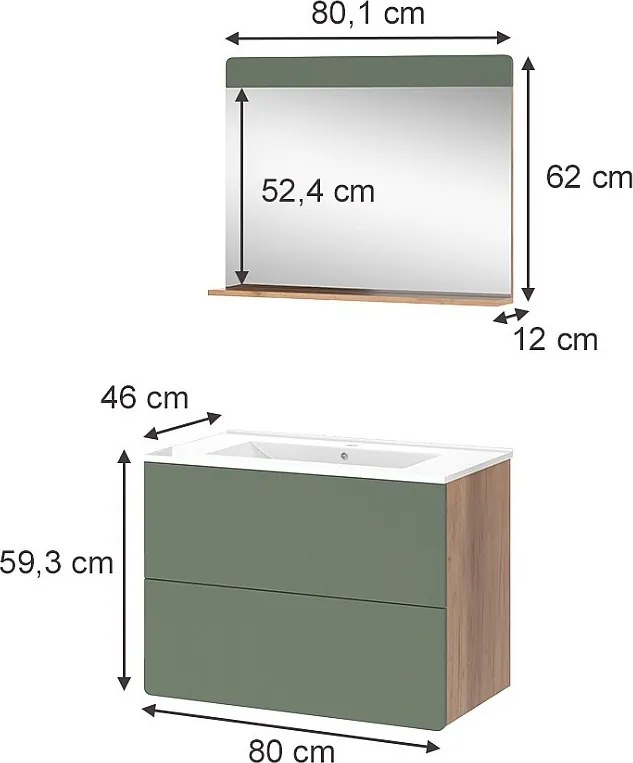 Zestaw mebli łazienkowych goldkraft dąb/zielony 80x46x59.3 izan