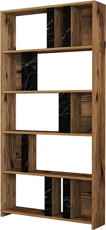 Nowoczesny regał na książki – 90 x 180 x 20 cm – orzech i czerń – płyta wiórowa pokryta melaminą