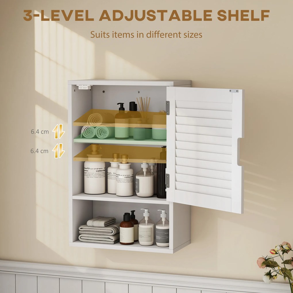 HOMCOM Wisząca szafka łazienkowa z 1 drzwiczkami, regulowanymi półkami, 40 x 20 x 60 cm, biała | Aosom PL