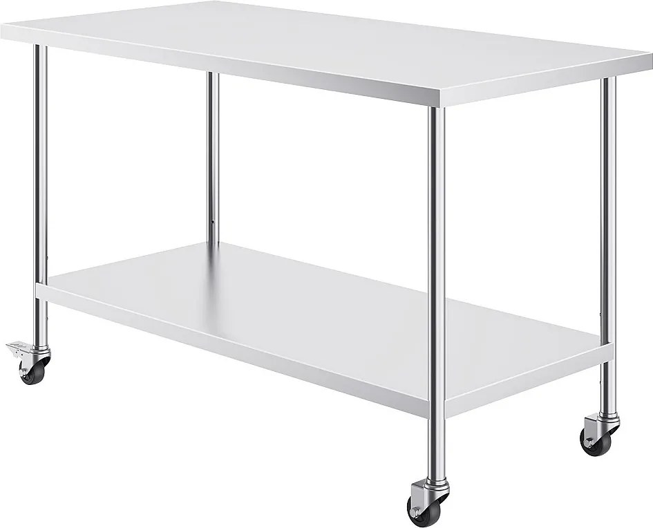 Stołek Kuchenny SucceBuy 76 x 152 cm, Stołek Roboczy z Stali Nierdzewnej z 4 Kółkami