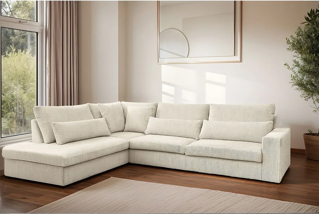 Narożnik w kształcie L SVEN, tkanina Poso, Ecru, Lewy