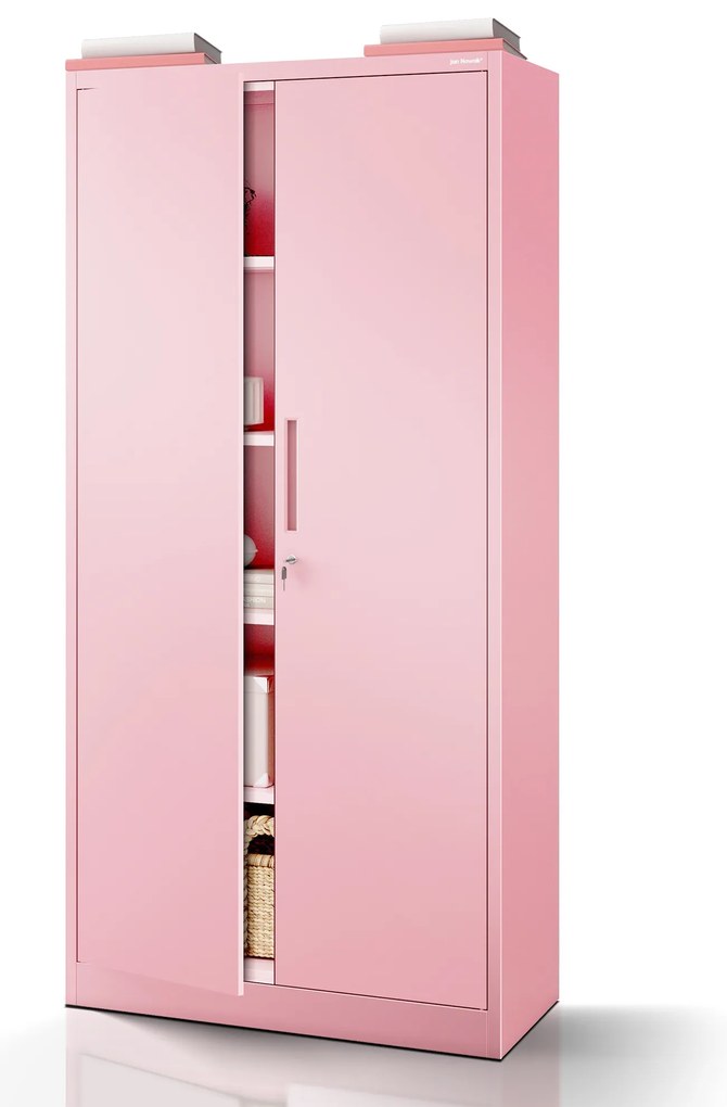 Szafa do biura domowego JAN, 900 x 1850 x 400 mm, Fresh Style: pudrowy róż