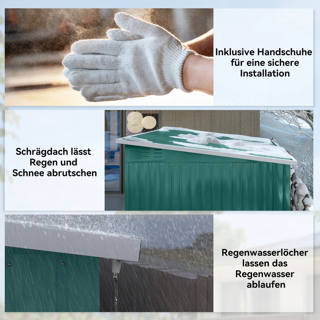 Outsunny Metalowy schowek do przechowywania narzędzi ogrodowych, z oknem, szerokie drzwi, 260 x 177 x 190 cm, zielony | Aosom PL