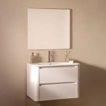 Zestaw Wiszących Mebli Łazienkowych Zintegrowany Z Umywalką Egerton Biała & Prostokątny Led I Przeciwmgielny 80x70 - Sklum