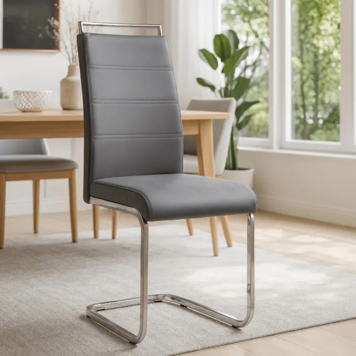 Krzesło Tapicerowane do Jadalni LOCA Szare Na Płozach Ekoskóra Nowoczesne