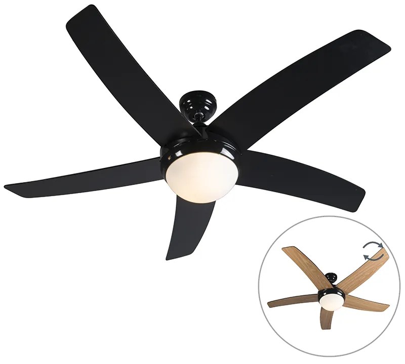 Czarny Wentylator sufitowy z lampa i pilotem z nadrukiem drewna 132 cm z pilotem - Cool Nowoczesny Oswietlenie wewnetrzne