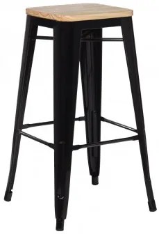 Stołek Lix O Wysokości 75 Cm Ze Stali I Drewna Czarna & Madera Natural|natural Wood - Sklum