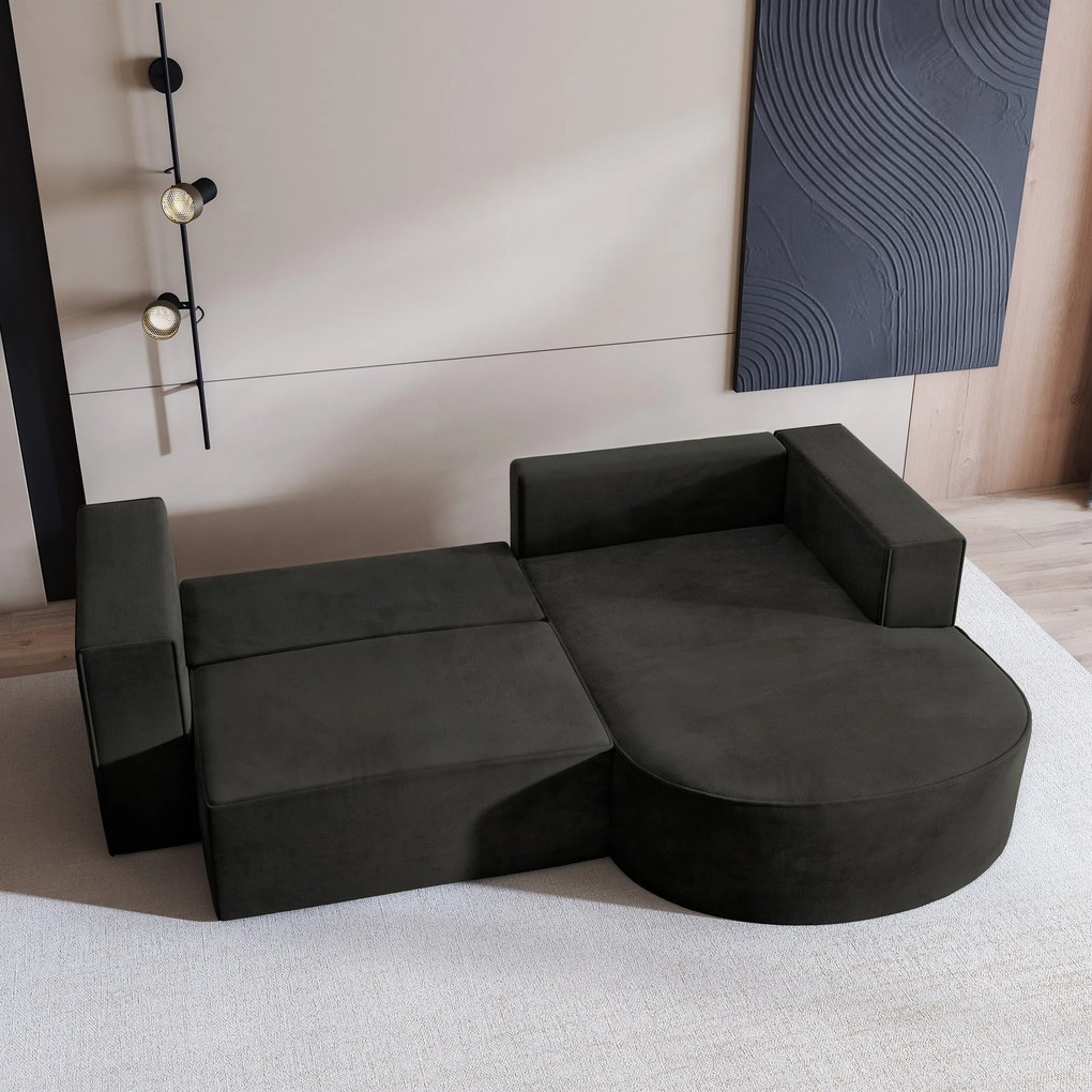 Masseno Narożnik SORELA z funkcją spania i pojemnikiem na pościel Narozniki L, Rozkładana sofa - Czarny, MONOLITH 95
