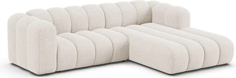 Kremowy narożnik z tkaniny szenilowej (prawostronny/z szezlongiem) Lupine – Micadoni
