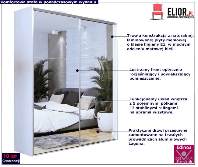 Przesuwna szafa z lustrzanym frontem 200 cm - Estori 4X