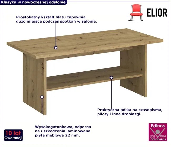 Prostokątna Ława Kawowa Z Półką Dąb Artisan W2-B49